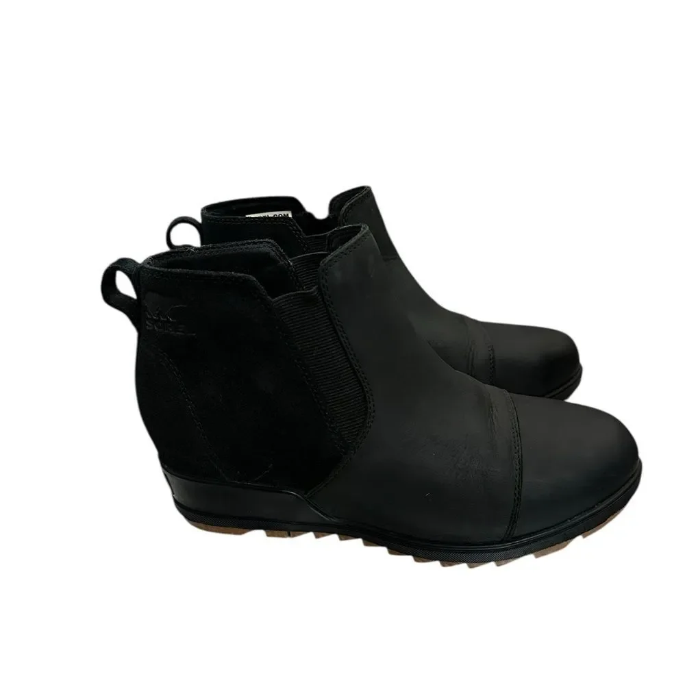 Sorel Evie Pull On Ankle Booties Women’s 9.5 Waterproof Suede Leather Black LNC
